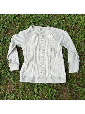 L.L.Bean Womens Cable Knit Sweatshirt Large Cream Textured Pullover Cottagecore
